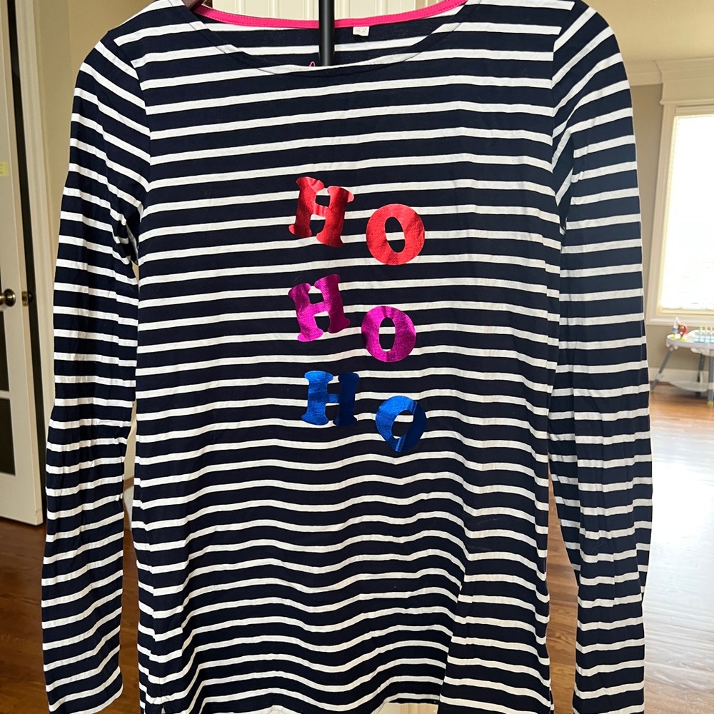 Boden Navy Striped Long Sleeve Tee with Colorful Letters
